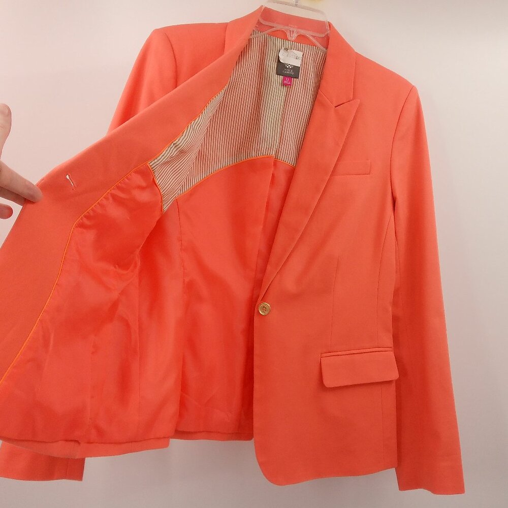 Vince Camuto Blazer Jacket Women's 12 Coral Orange Stretch Tailored Gold Buttons - Picture 5 of 8